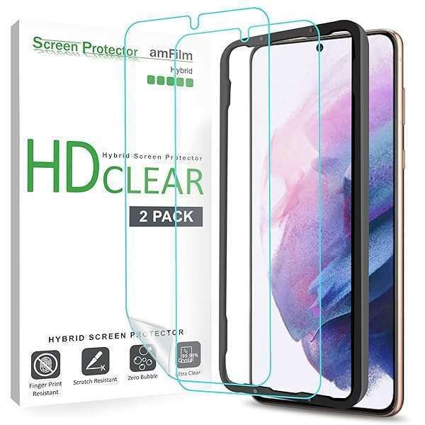 amFilm 2 Pack Screen Protector for Samsung Galaxy S21 Plus 5G - HD Clear, Fingerprint ID Compatible, Easy Install, Case Friendly