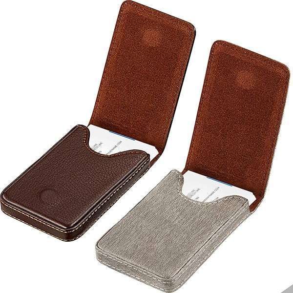 2-Piece PU Leather Business Card Holder Set - Magnetic Closure Wallet in Coffee & Gray for Cards & ID