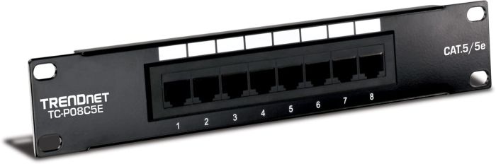 Buy TRENDnet 8 Port Cat5/5e Patch Panel - Wallmount/Rackmount, 10 Inch, 8 Gigabit RJ-45 Ports, 100 MHz, Color Coded, Black