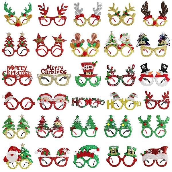 30Pcs Christmas Glasses Frames for Kids Funny Holiday Party Favors Photo Booth Props for Christmas Parties and Classroom Activities