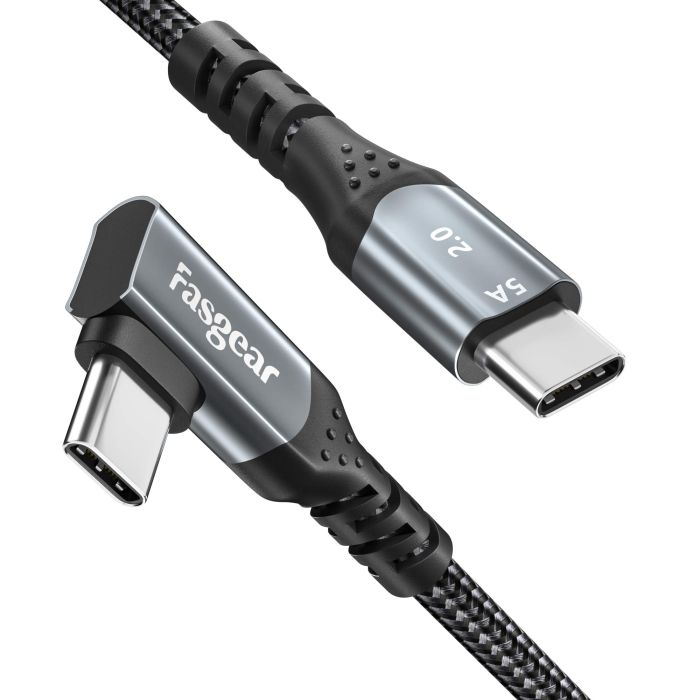 Fasgear USB C to USB C Cable 6ft,100W PD/90 Degree,5A PD Type C Fast Charger Right Angled with Emarker Compatible with MacBook Pro Air i-Pad Pro 2020 Galaxy S24 Huawei P40 ThinkPad Dell XPS HP(Black)