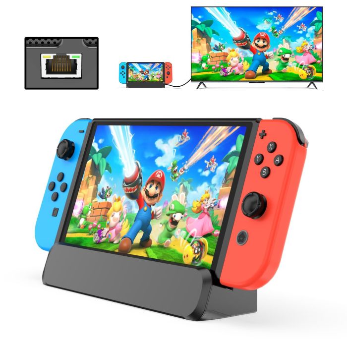 6-in-1 Nintendo Switch OLED Dock: HDMI, Ethernet, USB Ports & Type C Charging - Portable Travel Stand