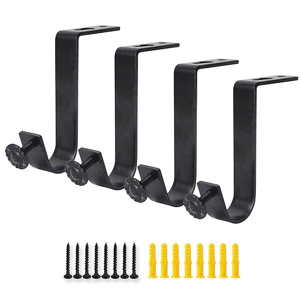 Heavy Duty 4 Pack Ceiling Curtain Rod Brackets for 1 Inch Drapery - Black Holders for Living Room & Bedroom