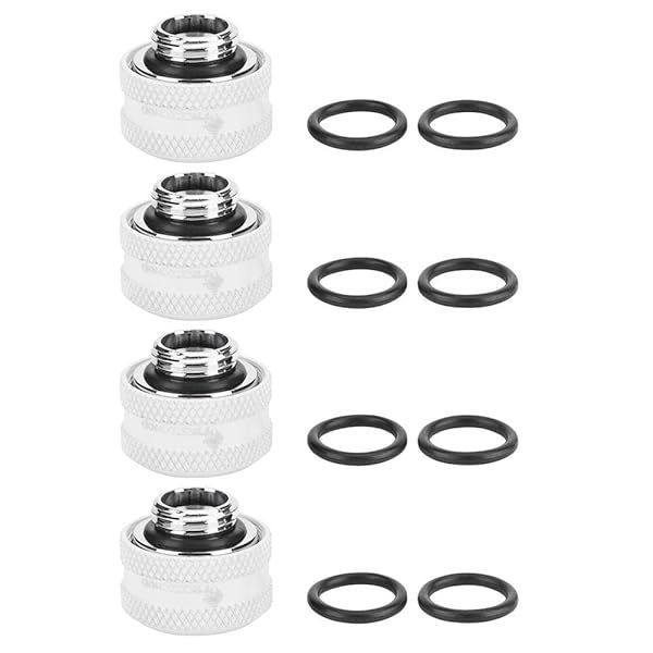 4 Pcs 16mm Water Cooling Compression Fittings with Sealing Rings for Acrylic Tubes - Ideal for PC Cooling Systems (White)