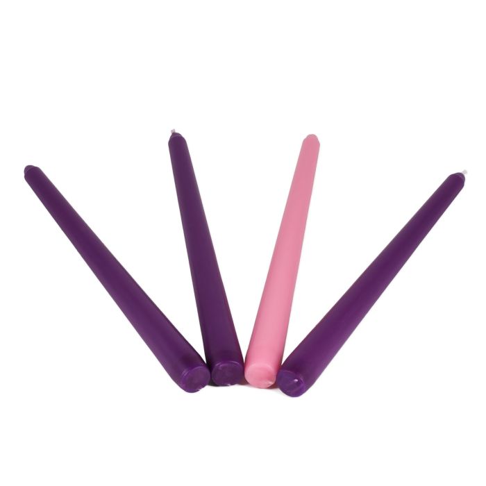 Set of 4 Purple & Pink 10-Inch Advent Taper Candles in Gift Box - Perfect Holiday Decor!
