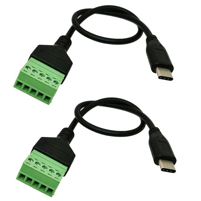 Jienk 2-Pack USB Type-C Screw Terminal Block Connector - 1ft Data Extension Cable with Screwdriver Included