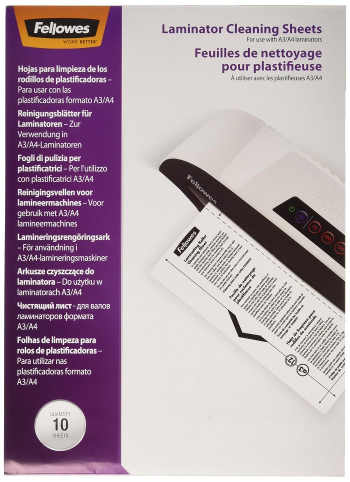 Fellowes A4 Laminator Cleaning Sheets - Pack of 10 | Essential Maintenance for Your Laminator