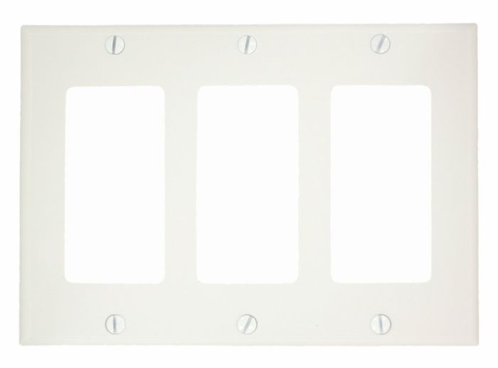 Leviton 80411-NW 3-Gang Decora Wallplate - Standard Size GFCI Device Mount, White Thermoset Finish