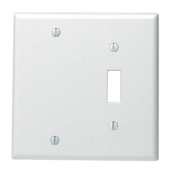 Leviton 88006 2-Gang Wallplate: 1-Toggle & 1-Blank, Standard Size, Thermoset, White - Durable & Stylish