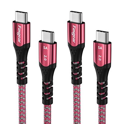 Fasgear 100W USB C to USB C Cable 1.6ft - 2-Pack Fast Charging for MacBook, Galaxy S21, iPad Pro & More