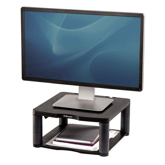 Fellowes Premium Height Adjustable Monitor Stand - Ergonomic Black Design for Comfort & Productivity