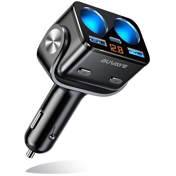 BUVAYE 5-in-1 USB C Car Charger Adapter: Fast Charge Dual Socket Splitter for GPS, Dash Cam & Phone (12V/24V)