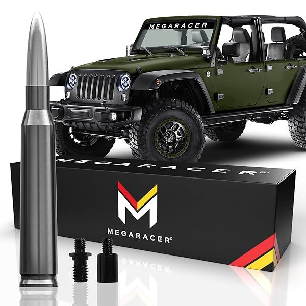 50 Cal Bullet Antenna for Jeep Wrangler Gladiator 2007-2024 Silver Gray Stylish Jeep Accessories for Wrangler JK JL and Gladiator Truck