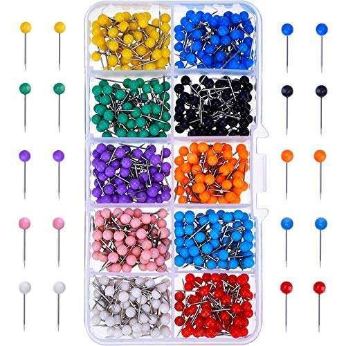 500 Multi-Color Push Pins for Bulletin Boards - Round Head Tacks in 10 Assorted Colors, Perfect for Fabric Marking