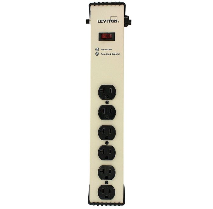 Leviton 5100-IS2 Surge Protected 6-Outlet Power Strip - 120V, 20A, Heavy Duty, 6-Ft Gray with Switch