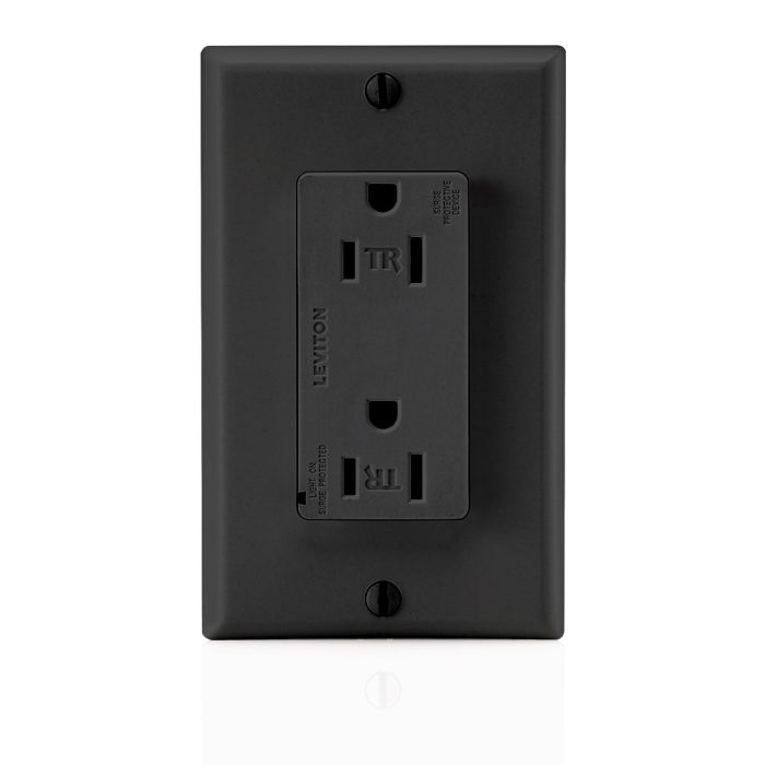 Leviton T5280-E 15A Surge Suppressor Receptacle - Tamper Resistant, Commercial Grade, Self Grounding, Black