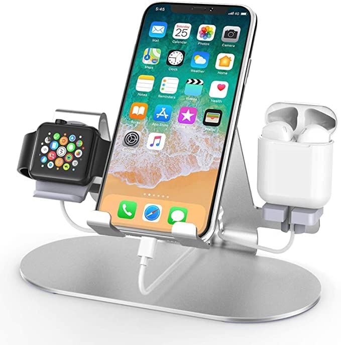 Gabba Goods 3-in-1 Phone Stand: Apple Watch, iPad, AirPods & iPhone Charger Dock for Series 1-4, Xs/X Max/XR/X/8/12/13/14
