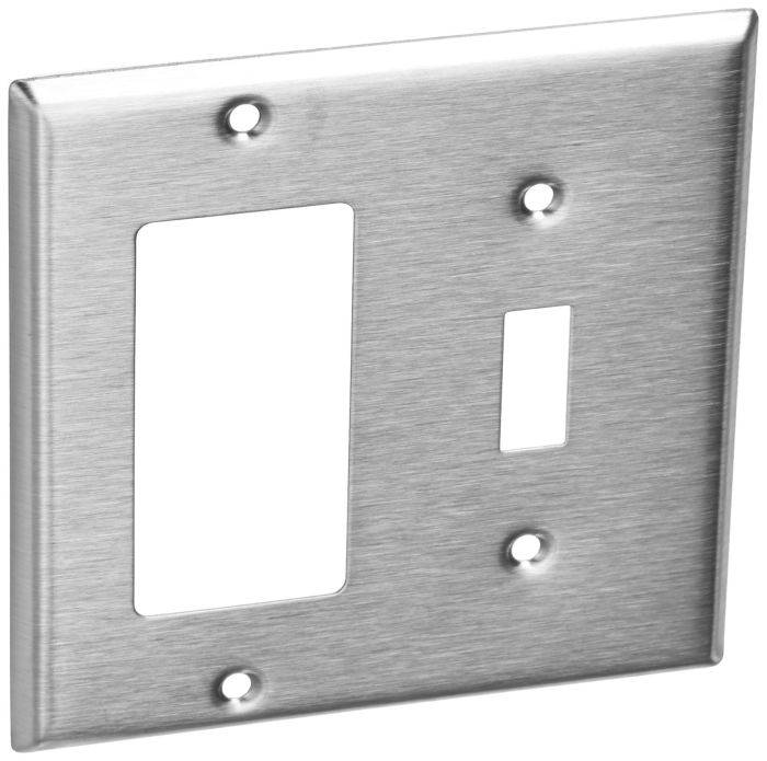 Leviton S126 2-Gang Wallplate: Stainless Steel Decora/GFCI Device Combo for Easy Installation