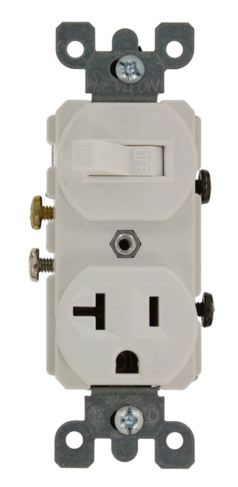 Leviton 5335 20 Amp Duplex Switch/Receptacle - 120V Grounding Solution in White