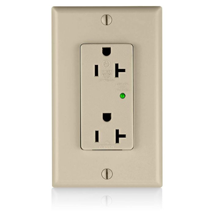 Leviton 5380-I 20 Amp Decora Plus Duplex Receptacle - Industrial Grade Surge Protection with Indicator Light, Ivory