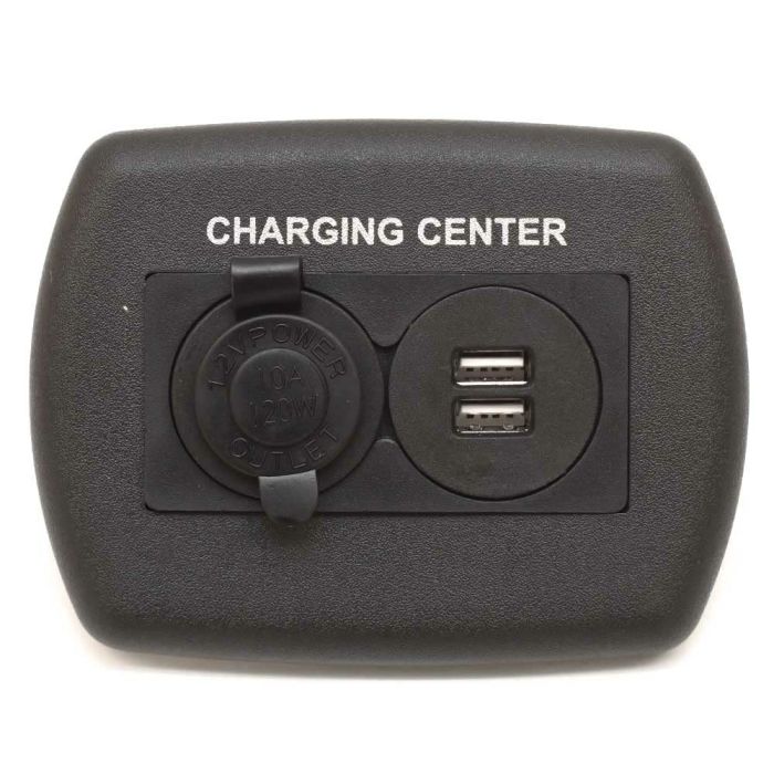 JR Products 15095 12V/USB Charging Center - Compact Black Power Hub for Easy Charging