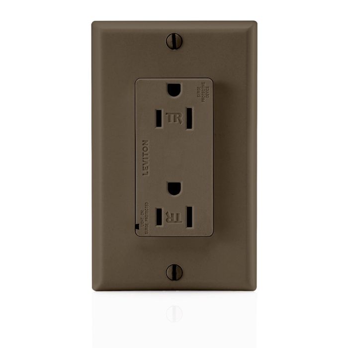 Leviton T5280 15A Surge Suppressor Receptacle - Tamper Resistant, Brown, Commercial Grade, Self Grounding
