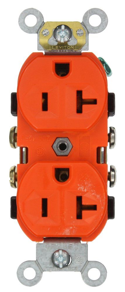 Leviton CR20-O 20A 125V Narrow Body Duplex Receptacle - Commercial Grade Self-Grounding Orange