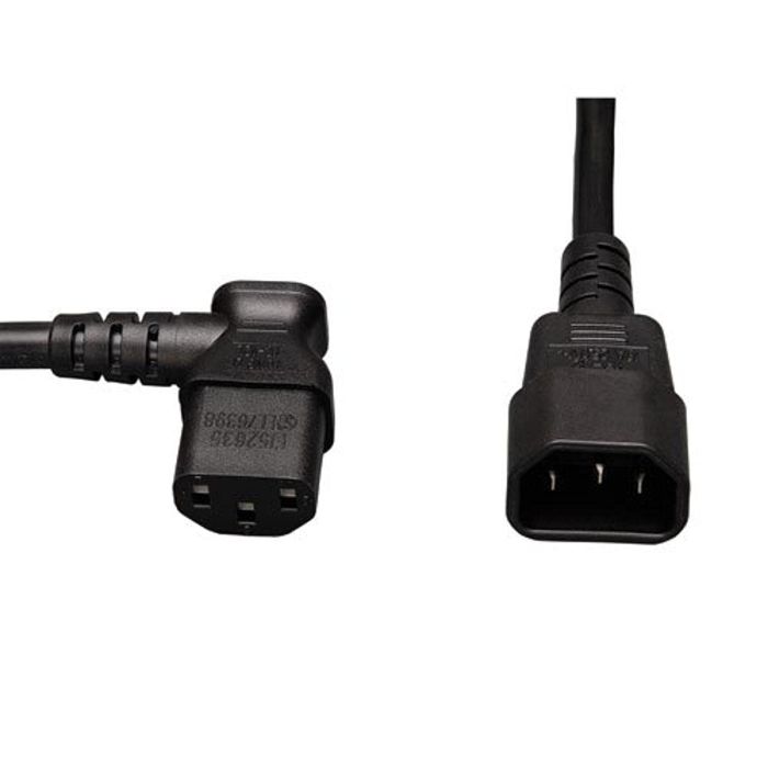 Tripp Lite 2-ft Power Extension Cord 10A 18AWG (IEC-320-C14 to Left Angle IEC-320-C13) - Reliable Black Cable