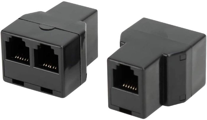 Uvital RJ12 6P6C Telephone Splitters: 1 Female to 2 Female Landline Connectors (Black, 2 Pack)
