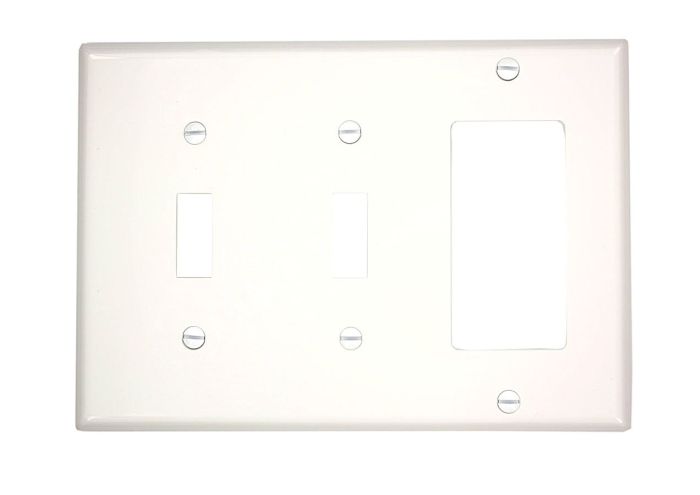 Leviton 80745-W 3-Gang Wallplate: 2-Toggle & 1-Decora/GFCI, Standard Size, White - Durable & Stylish