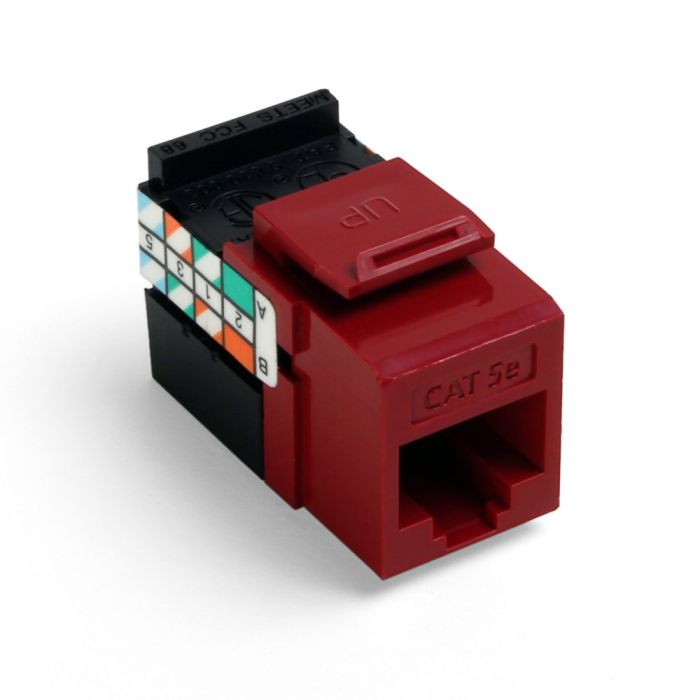 Leviton 5G108-RR5 GigaMax 5E QuickPort Connector - Cat 5E, Red | High-Speed Networking Solution