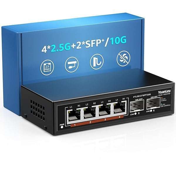 YuanLey 6-Port 2.5G Unmanaged Ethernet Switch: Fast 2.5G Base-T & 10G SFP, VLAN, Fanless, Ideal for NAS & Wireless AP
