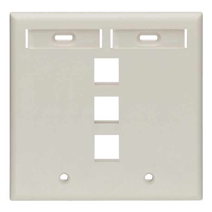 Leviton 42080-3TP Dual Gang Wallplate - 3-Port QuickPort with ID Windows in Light Almond
