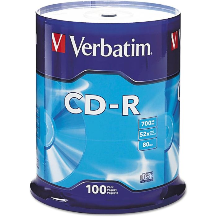 Verbatim CD-R Blank Discs 700MB 80 Min 52X - 100 Pack Spindle for Data & Music Storage