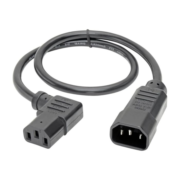 Tripp Lite 2-ft Power Extension Cord 10A, 18AWG - IEC-320-C14 to Right Angle IEC-320-C13, Black (P004-002-13RA)