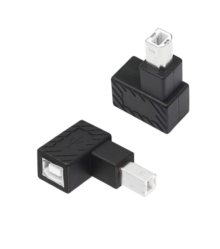 YACSEJAO USB 2.0 Type-B Printer Adapter 2 Pack - 90 Degree Down Angle for Printers, Scanners & Mobile HDDs