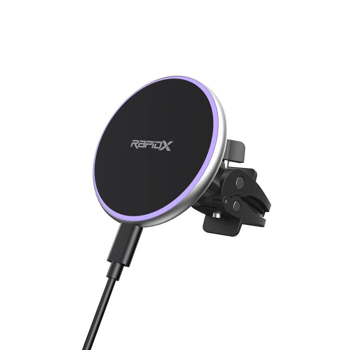 RapidX Dashio MW2: 15W Magnetic Car Vent Mount & Wireless Charger for iPhone 15/14/13/12 & Android