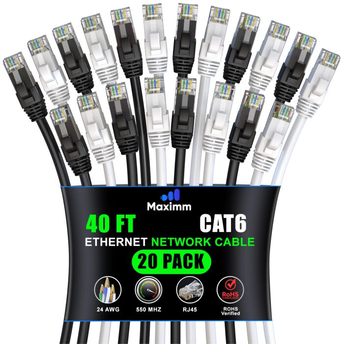 Maximm Cat 6 Ethernet Cable 1ft (2-Pack) - High-Speed 10Gbps LAN & Network Cable - UTP, 550MHz, Black