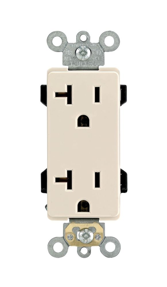Leviton 16352-T 20A Decora Plus Duplex Receptacle - Commercial Grade, Self-Grounding, Light Almond