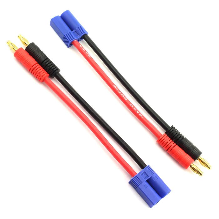 DGZZI EC5 Male Connector to 4.0mm Banana Plug - 12 AWG Silicone Charging Cable for RC Toys & Lipo Batteries (2pcs, 100mm)