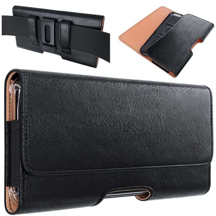 PiTau Holster for iPhone 15 Plus/Pro Max & More - Belt Clip Case with ID Slot, Fits Phones with Cases - Black