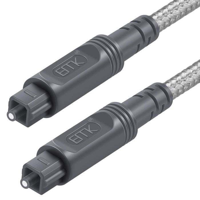 EMK 10ft Toslink Digital Optical Audio Cable - Durable Cotton Braided Fiber Optic Cord for Home Theater, TV, PS4, Xbox & More