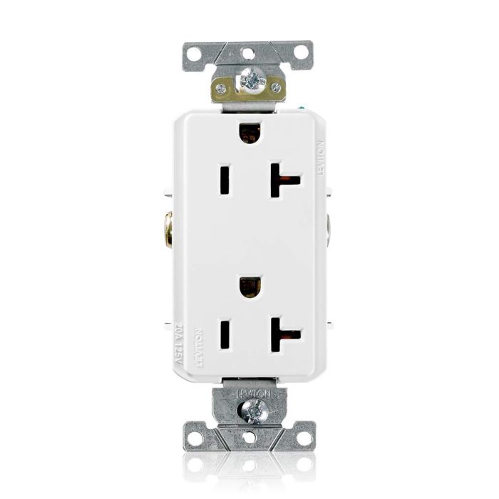 Leviton 16342-W 20A Decora Plus Duplex Receptacle - Commercial Grade, Self-Grounding, White
