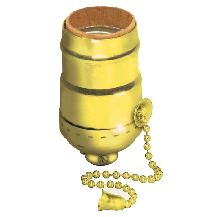 Leviton 19980-PG Medium Base Lampholder: Aluminum Shell, Pull Chain, Brass Set Screw - Ideal for Single Circuit Lighting