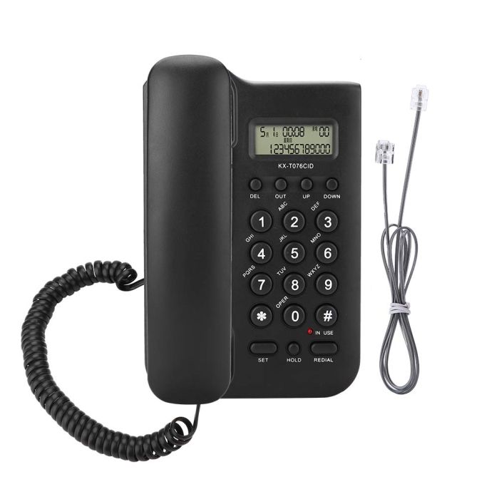 Corded Desk Landline Phone with Backlit Caller ID & Call Waiting - Ideal for Home Office (Black)