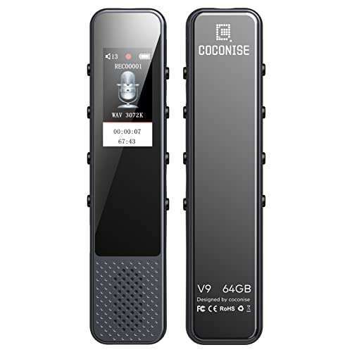 COCONISE 64GB Digital Voice Recorder: HD Audio, Voice Activation, MP3 Playback & More
