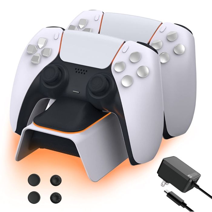 Fast Charging NexiGo PS5 Controller Charger & Thumb Grip Kit - Dualsense Dock with LED Indicator for PlayStation 5