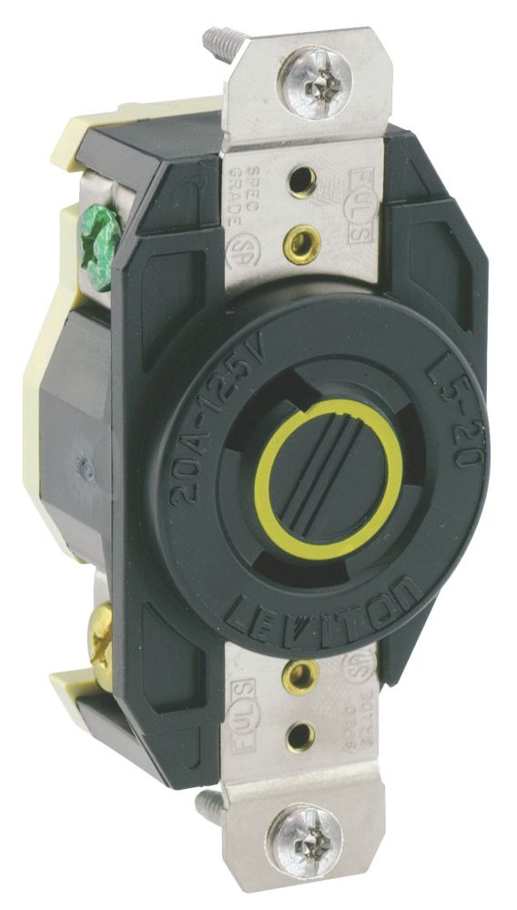 Leviton 2310 20 Amp Locking Receptacle - Industrial Grade, Flush Mount, Grounding, V-0-MAX, Black