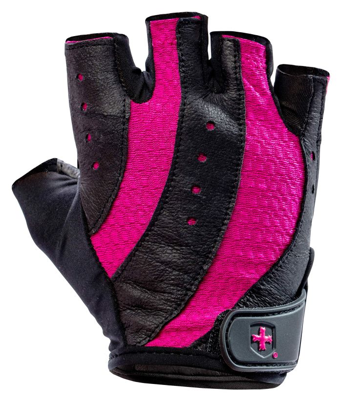 Harbinger Women's Pro Weightlifting Gloves - Vented Cushioned Leather Palm for Fitness & Gym Workouts (Black/Pink, Large)