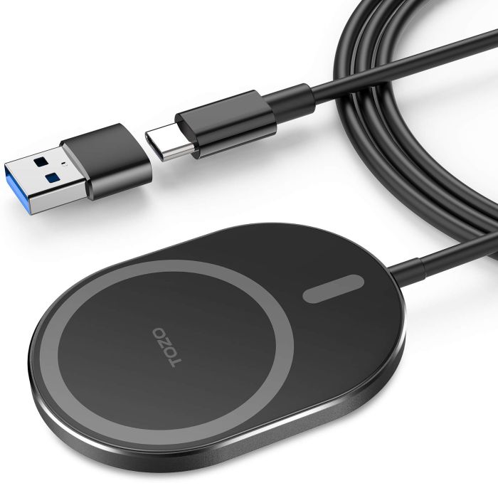 TOZO W10 Wireless Charger: Fast Charging Pad for iPhone 16/15/14/13/12 - USB C, Aviation Aluminum Design